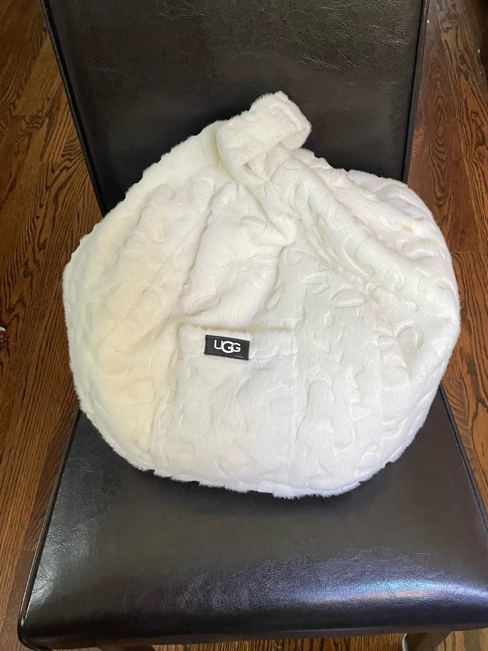 UGG Cream Textured Plush Beanie with Logo
